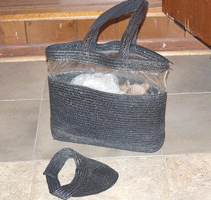 Vintage Fields of Straw Black Handcrafted Pure 100% Natural Fibers & Clear Vinyl Large Bag & Visor