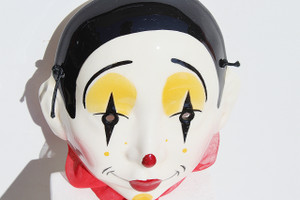 Vintage USA C.O.M. Hand Painted Porcelain Clown Mask With Satin Hang/Wear Cord