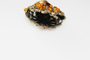 Vintage Metal & Faux Topez Perfume Bottle Holder & Bottle