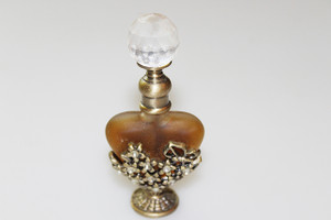 Vintage Metal & Faux Diamonds Perfume Bottle Holder & Bottle