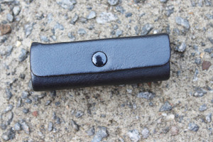 Vintage Faux Black Leather Mirrored Lipstick Case