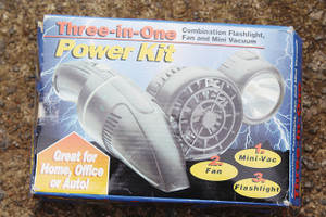 Three-in-One Power Kit- Flashlight/Fan/Vac