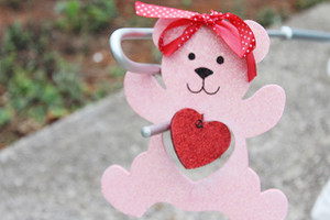 Pink Wood Glitter Bear with Red Heart