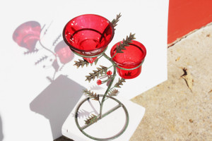 Metal Branches Candle Stand & Red Glass Holders
