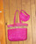 Vintage Fields of Straw Fuchsia Pink Handcrafted Pure 100% Natural Fibers & Clear Vinyl Large Bag & Visor