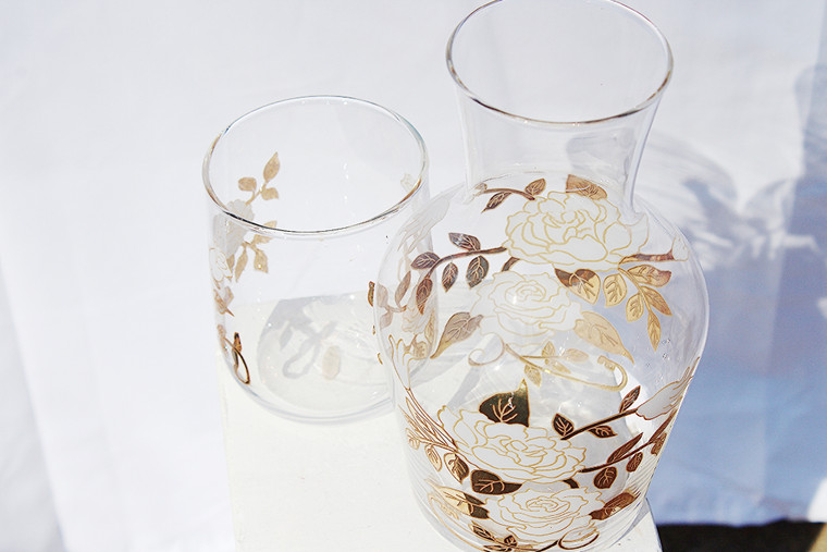 Gold Leaf & Glass Carafe Drink Set