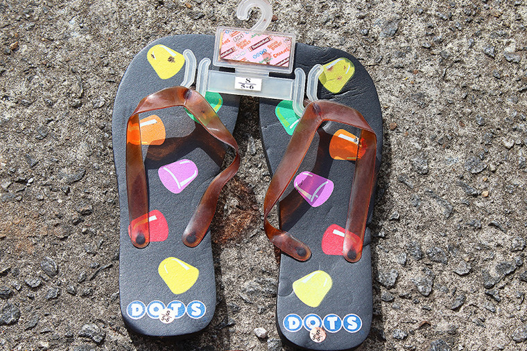 Vintage Dots Black Sole Flip Flops Size 5-6