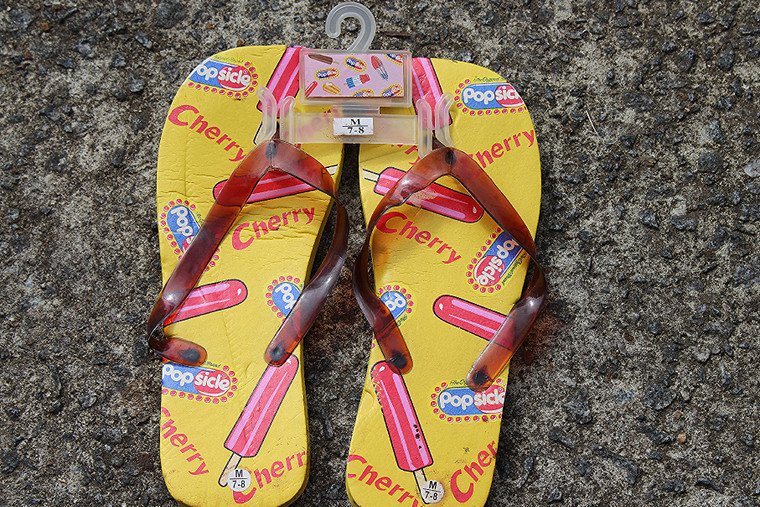 Vintage Cherry Popsicle Yellow Sole Size 7-8 Flip Flops