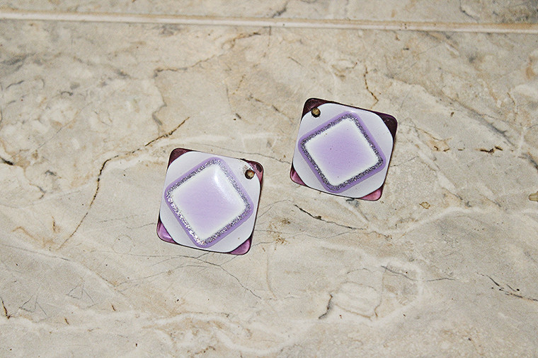 Vintage Lavender Glitter Clip Earrings