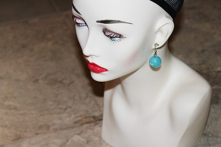 Vintage Teal Globe Pierced Earrings