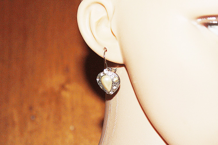 Vintage Two Sisters Lauren & Leah Faux Pearl & Diamond Pierce Earrings