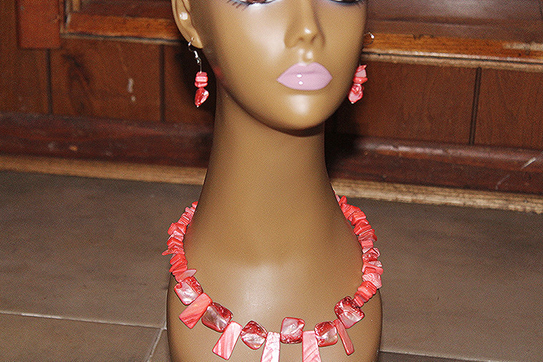 Vintage Faux Rocks Necklace & Earring Set Orange