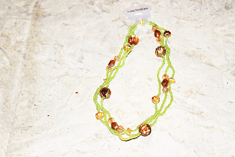 Vintage Beaded Long Necklace Green Baby Beads