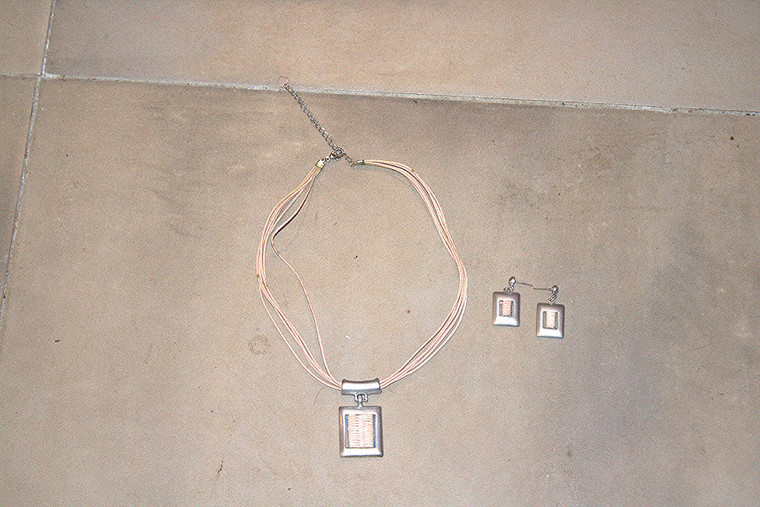 Vintage "Dirty Light Pink" Thread/Silver Metal Necklace & Earring Set