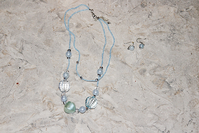 Vintage Classy Teal Beaded Necklace & Earring Set