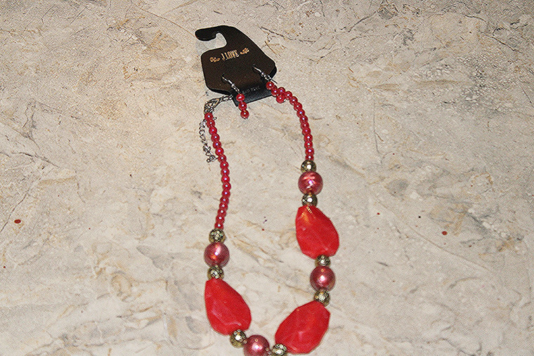 Vintage J Love Red & Gold Beads/Balls Necklace & Earring Set