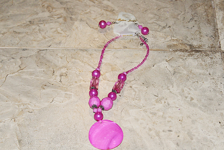 Vintage Hot Fuchsia Pink Assorted Beads Necklace & Earring Set