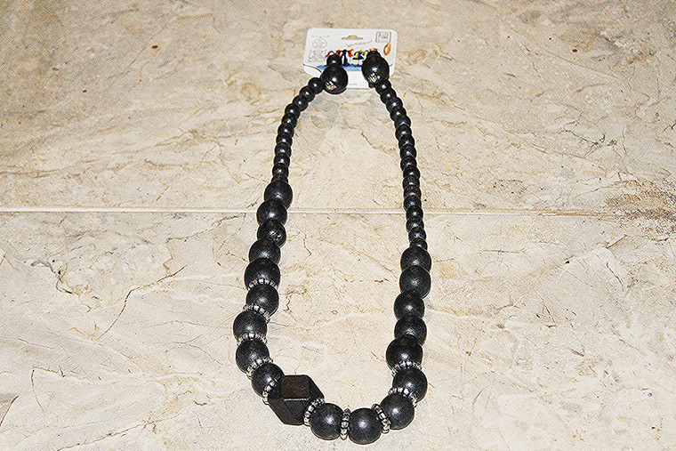 Vintage Plus One Collection Black/Silver Assorted Wood Beads Necklace & Earring Set