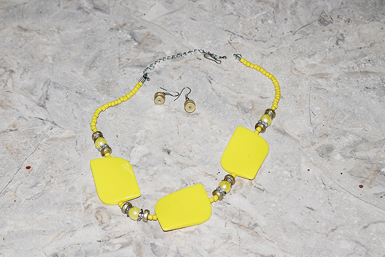 Vintage Parallelogram Yellow Necklace & Earring Set