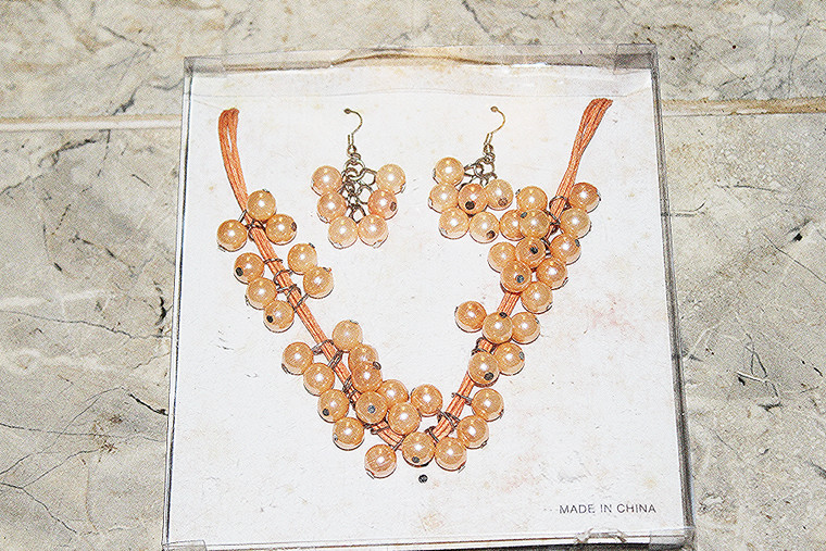 Vintage Faux Peach Pearl Beads Necklace & Earring Set