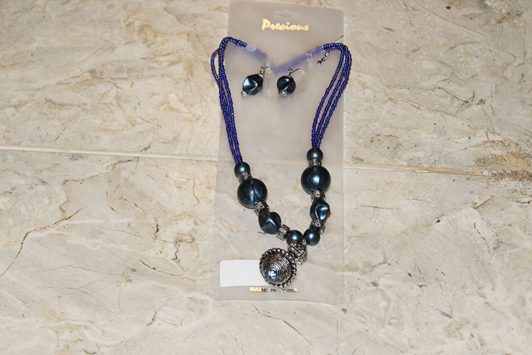 Vintage Metal Funnel/Beads Necklace & Earring Set