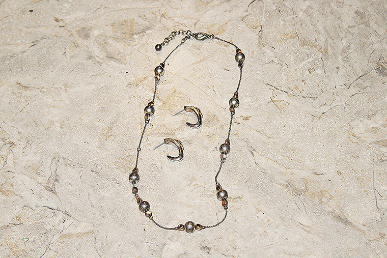 Vintage Distressed Look Gold Tone Necklace & Earring Set