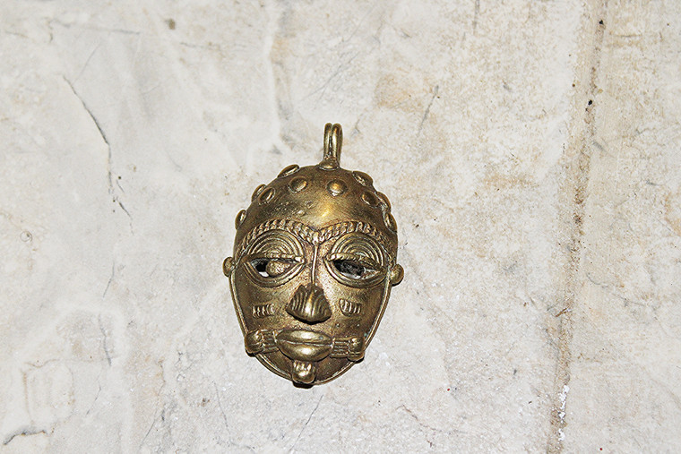 Vintage African Handcrafted Copper/Brass/Other Metals Mask Pendant