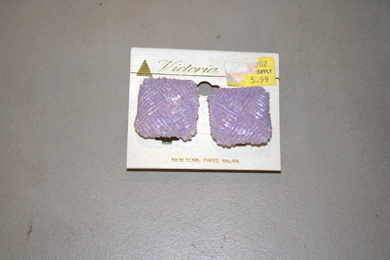 Vintage Victoria E. Lavender Glitter Clip Earrings