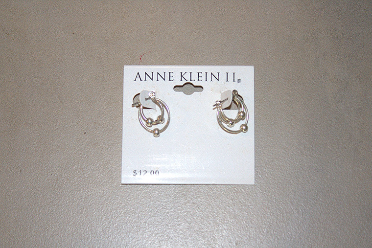 Vintage Anne Klein Fine Silver Metal Triple Hoop Pierce Earrings
