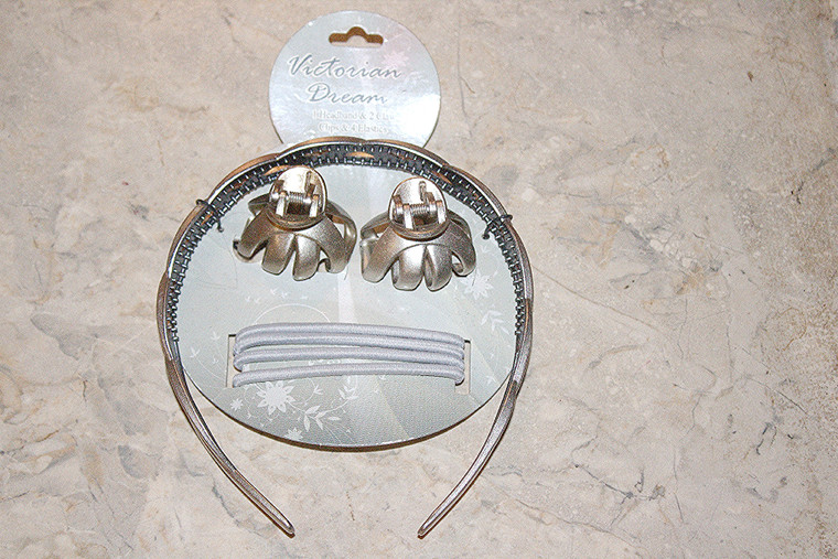 Vintage Victorian 7-Pc. Silver Headband/Claw/Clips/Elastic