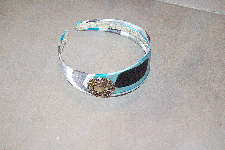 Vintage Aqua/Black Fabric Plastic Headband