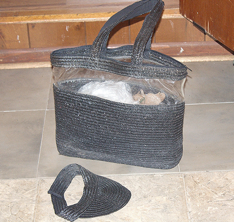 Vintage Fields of Straw Black Handcrafted Pure 100% Natural Fibers & Clear Vinyl Large Bag & Visor