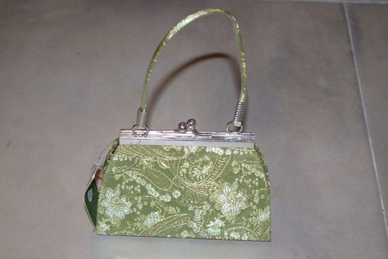 Vintage Oriental Sage Floral Silk Clasp Purse