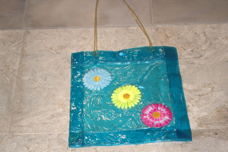 Vintage Triple Daisy Blue Transparent Tote Bag