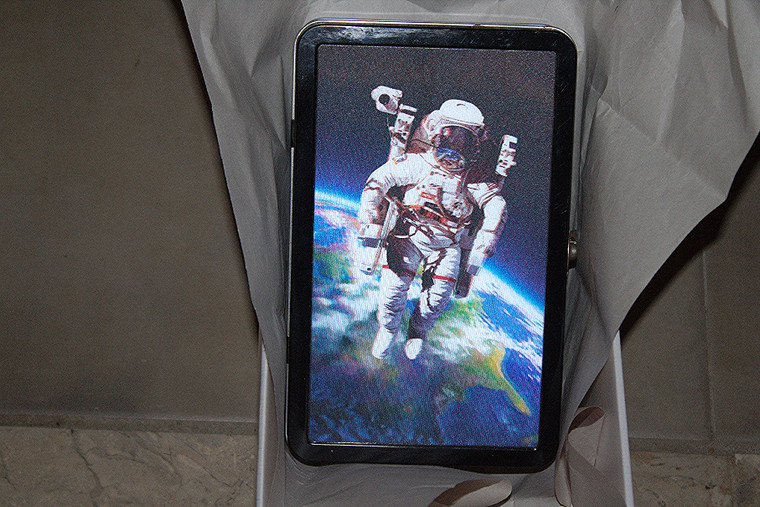 Vintage 3-D Astronaut in Space Tin Box