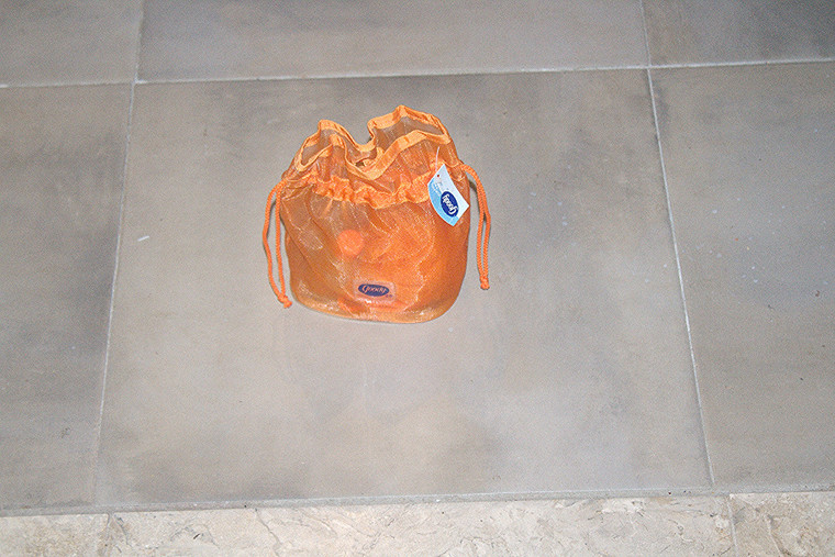 Vintage Goody 5-Pc Orange Net Drawstring Peach Travel Set