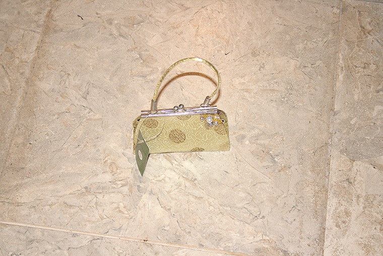 Vintage Oriental Sage Floral Silk Clasp Purse W/Pink Jewel Stones & Faux Pearls