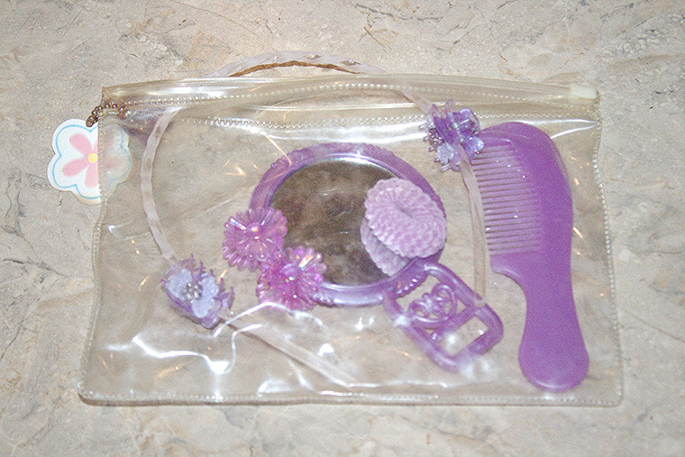 Post Vintage Children's Comb & Real Glass Mirror Set Purple