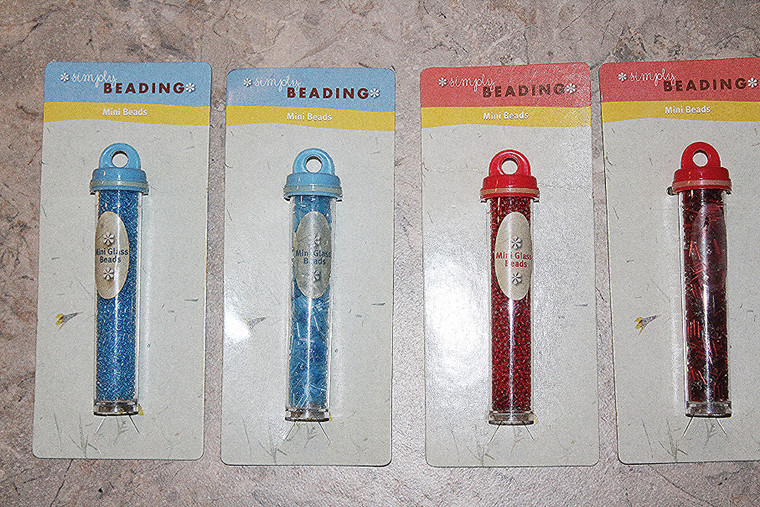 Simply Beading 4-Tube Sky Blue & Red Mini Glass Beads