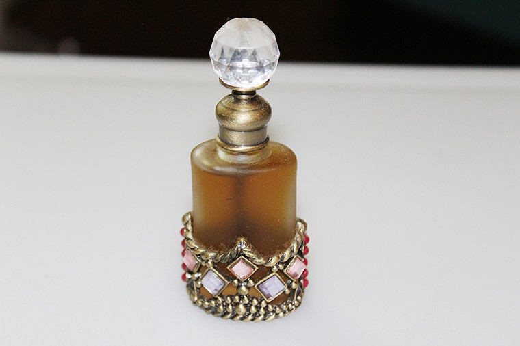 Vintage Metal & Faux Multi-Gem Perfume Bottle Holder & Bottle