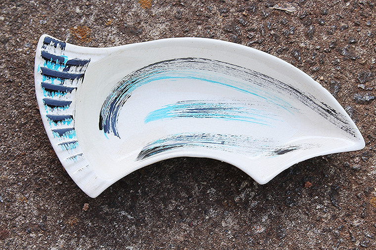Vintage California Pottery Numbered Ashtray/Tray with Pleated Edge