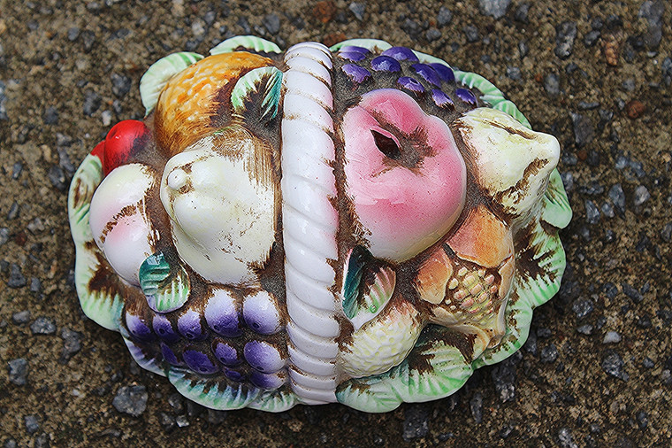 1970s Vintage Ceramic Hand-Painted Fruit Design Bowl Lid
