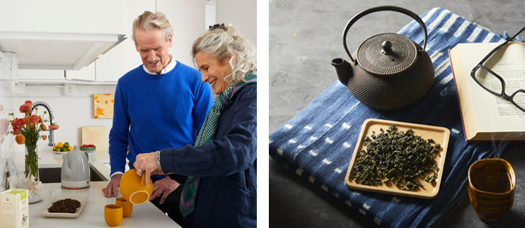 tea leaves and tea on desk