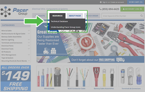 Step 1: Hover over the Resources Tab and click on Technical Database