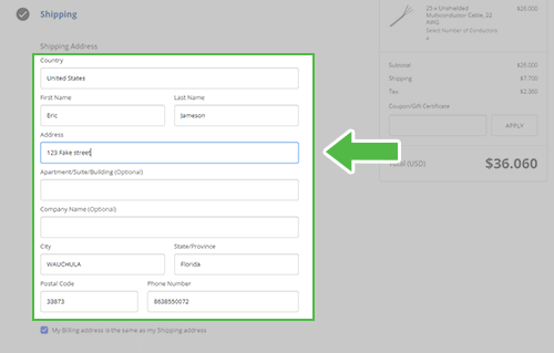 Ordering Guide Step 9 - Fill out shipping and billing info