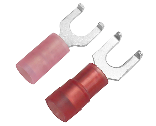 22-18 Red Vinyl Insulated #10 Hook 100PK FLANGED FORK Terminal 