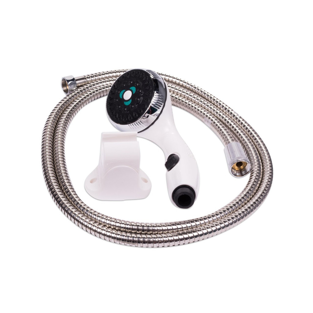 White Shower Head and Stainless Steel Hose
