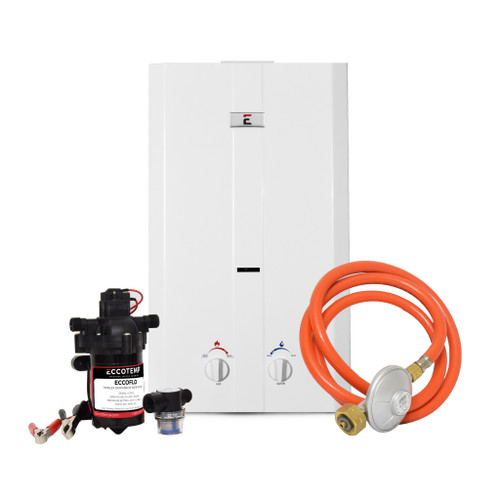 Eccotemp CE-L10 Portable Outdoor Water Heater w/ EccoFlo Diaphragm 12V Pump and Strainer