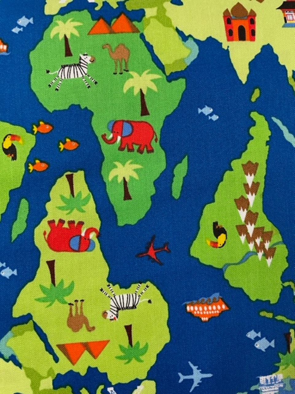 Cotton Fabrics Globe with Animals (Closeout Item)