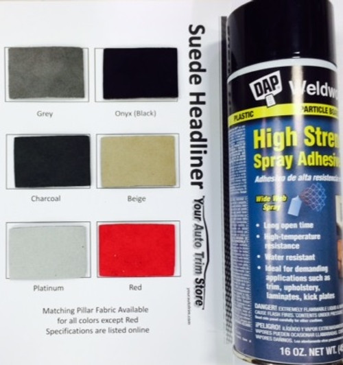 Suede Headliner Kit 90 inches by 60 inches Headliner Fabric and Two Cans Ahdesive